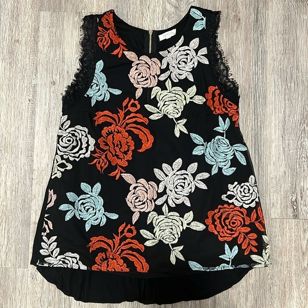 Weston Black Embroidered Floral Sheer Top​​​